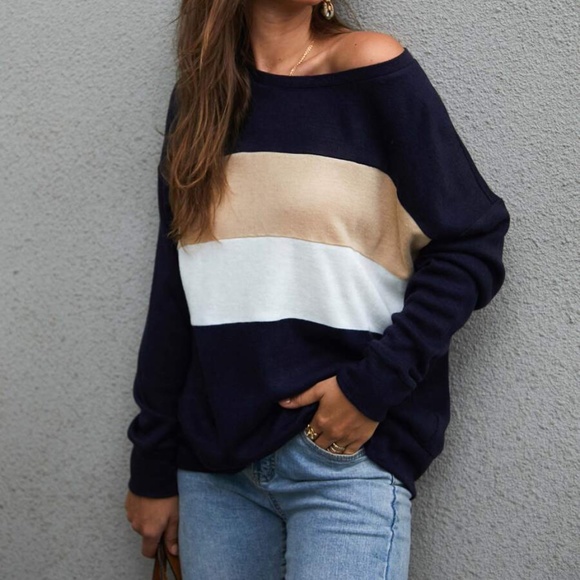 Color block long sleeve Top - BLACK - Picture 3 of 6
